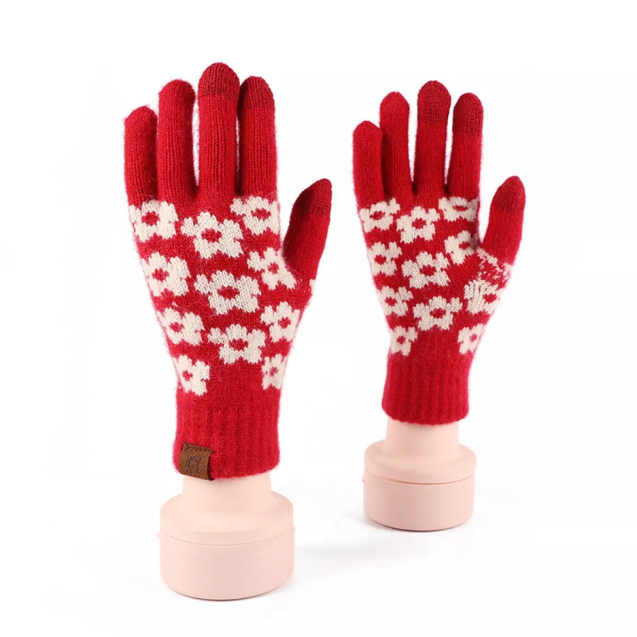 Heart Pattern Knitted Touchscreen Gloves Style C / One Size Apparel and Accessories