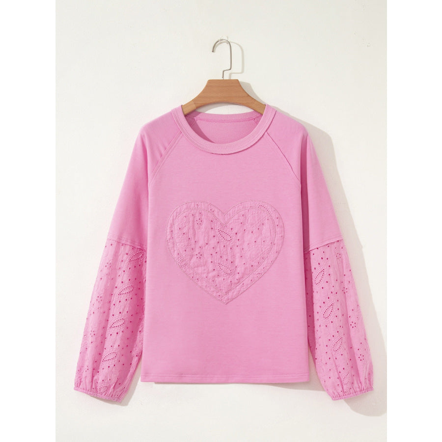 Heart Pattern Long Sleeve Patchwork Top Apparel and Accessories