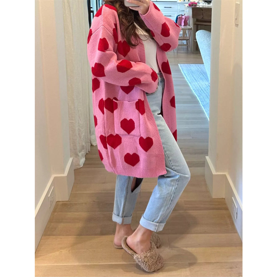 Heart Pattern Open Front Cardigan Apparel and Accessories