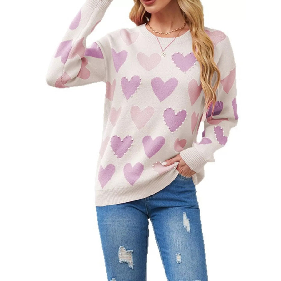 Heart Pattern Pearl Embellishments Sweater Apparel and Accessories