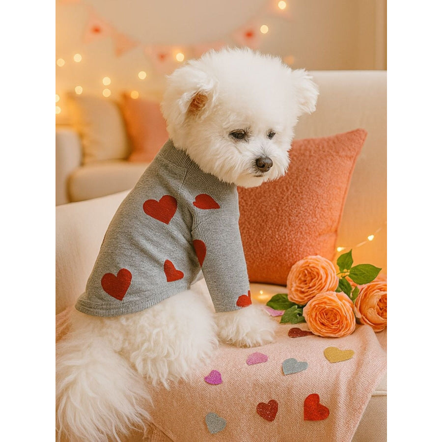 Heart Pattern Pet Sweater Gray / XS Apparel and Accessories