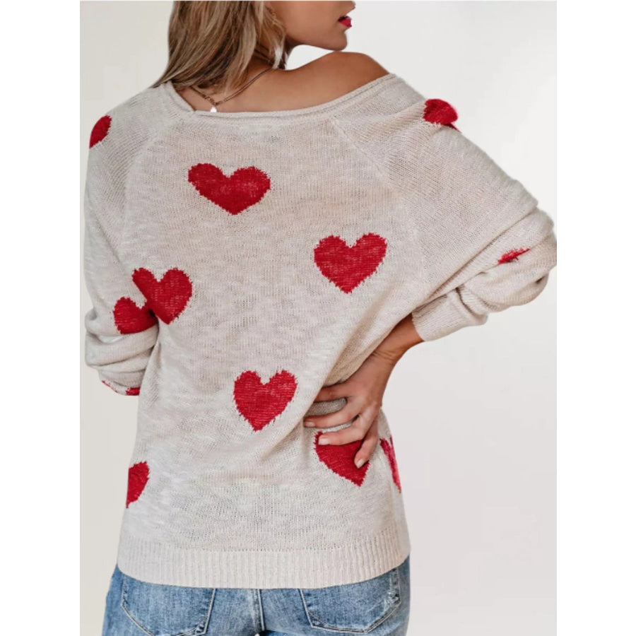 Heart Pattern Raglan Sleeve Sweater Apparel and Accessories