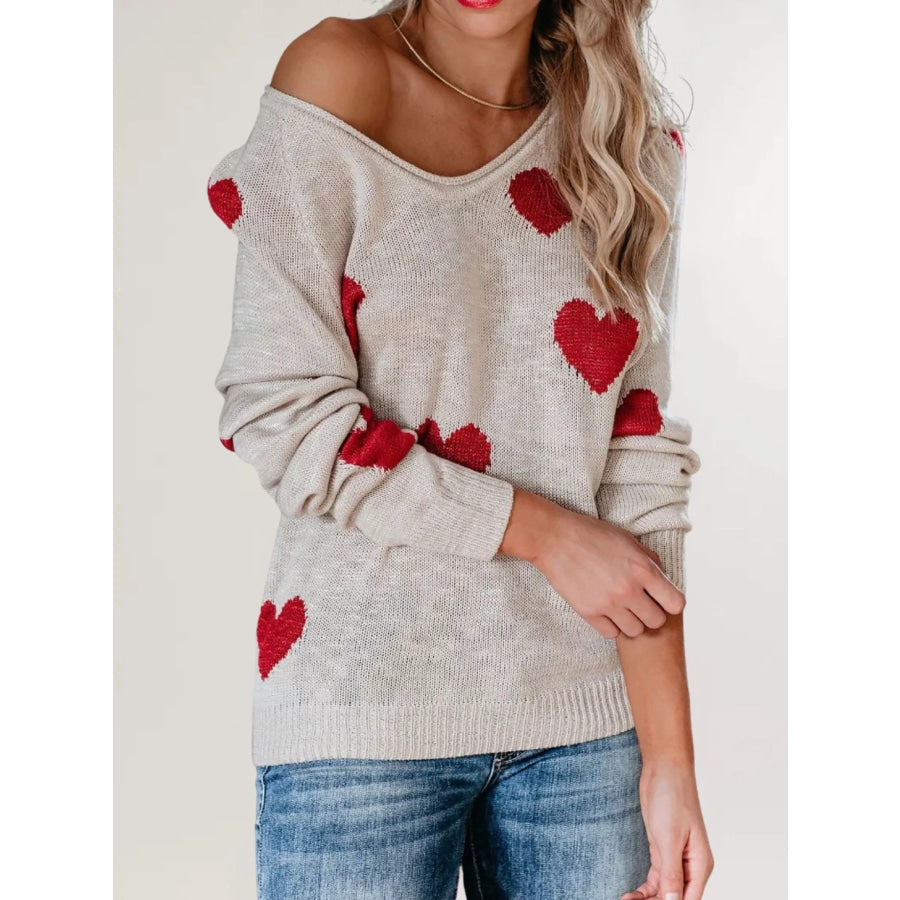 Heart Pattern Raglan Sleeve Sweater Apparel and Accessories
