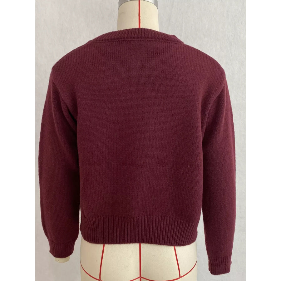 Heart Pattern Round Neck Sweater Apparel and Accessories