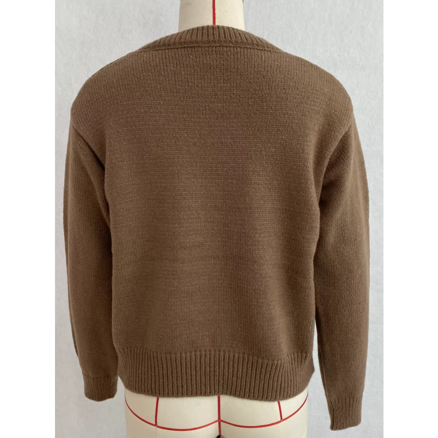 Heart Pattern Round Neck Sweater Apparel and Accessories