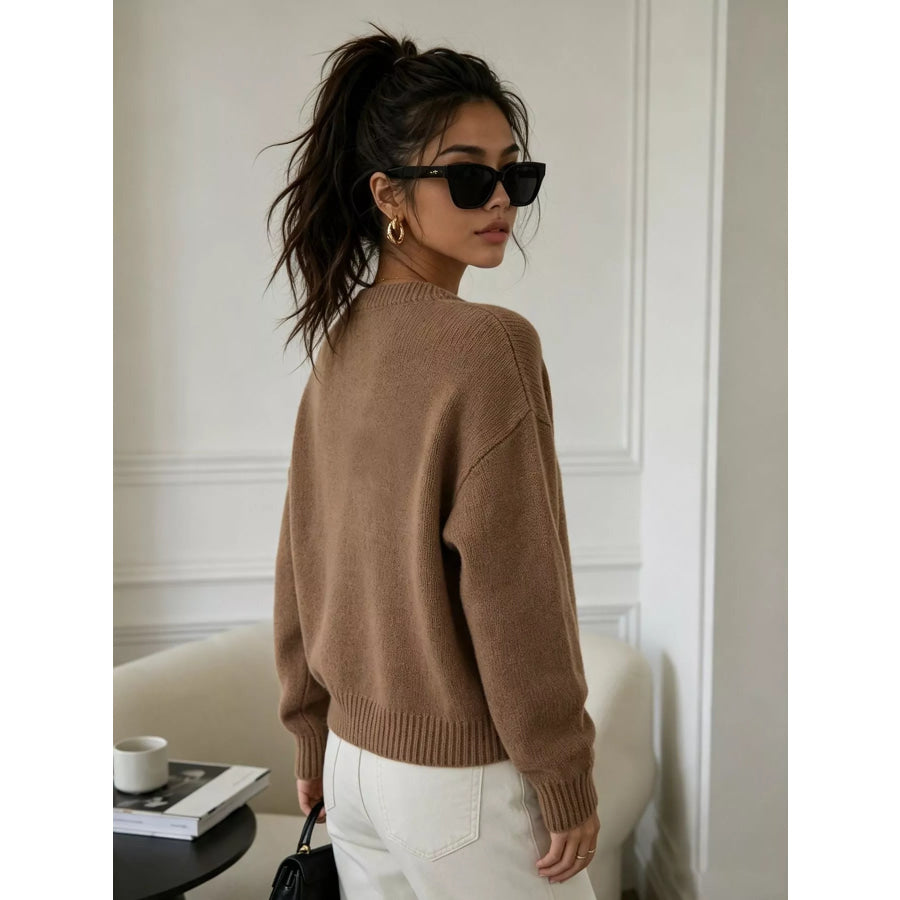 Heart Pattern Round Neck Sweater Apparel and Accessories