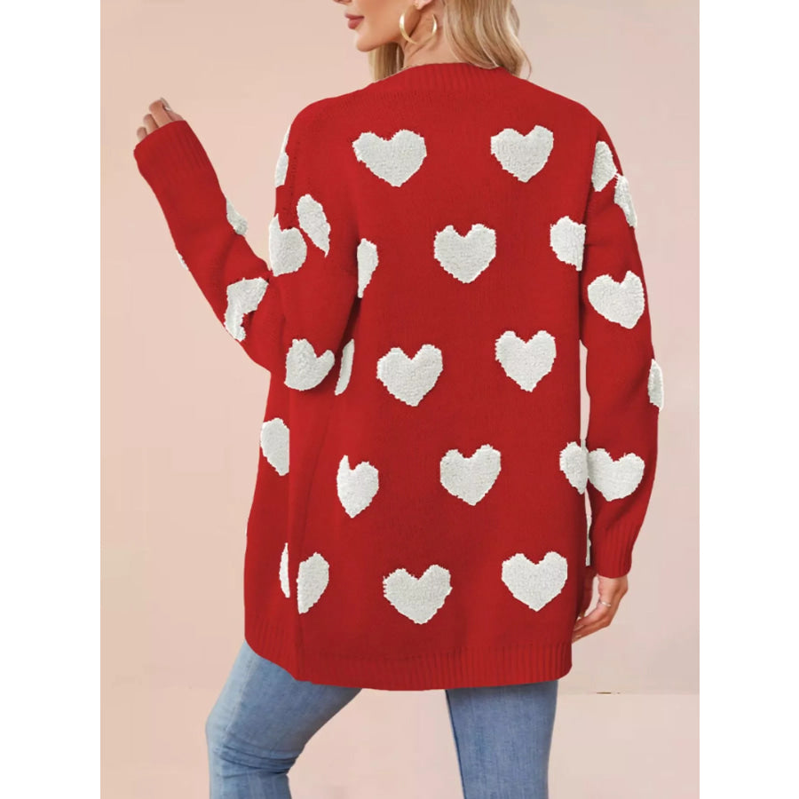 Heart Pattern V-Neck Button-Down Knit Cardigan Apparel and Accessories