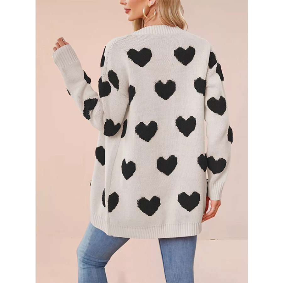 Heart Pattern V-Neck Button-Down Knit Cardigan Apparel and Accessories
