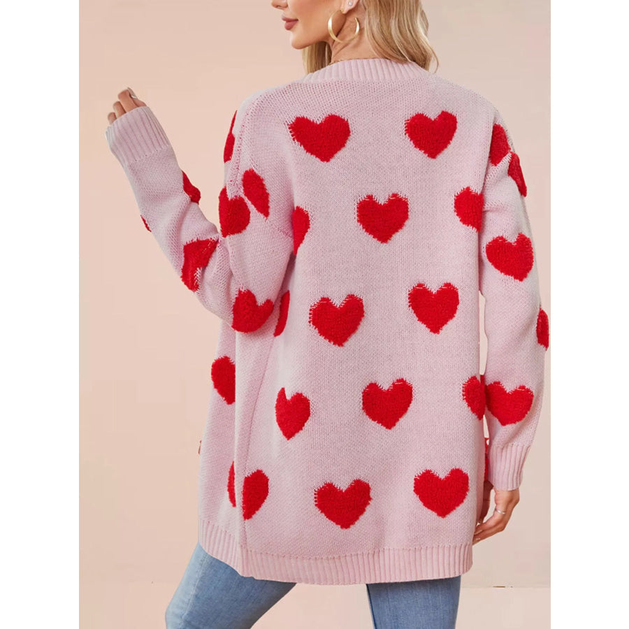 Heart Pattern V-Neck Button-Down Knit Cardigan Apparel and Accessories