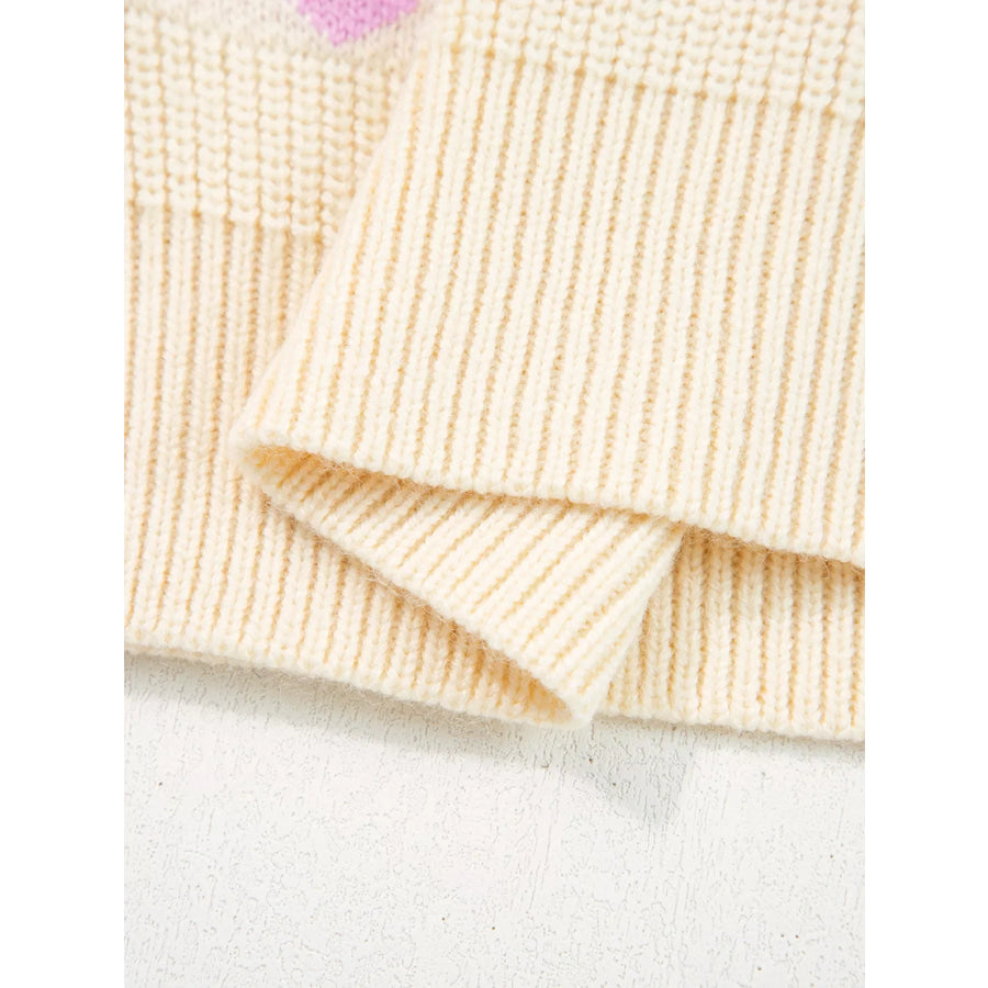 Heart Pattern Valentine Ribbed Knit Sweater Apparel and Accessories