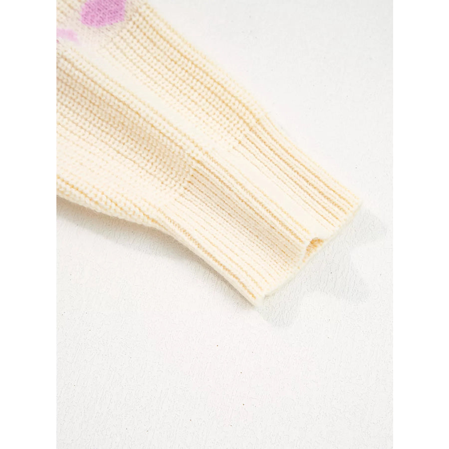 Heart Pattern Valentine Ribbed Knit Sweater Apparel and Accessories