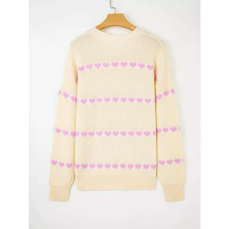 Heart Pattern Valentine Ribbed Knit Sweater Apparel and Accessories