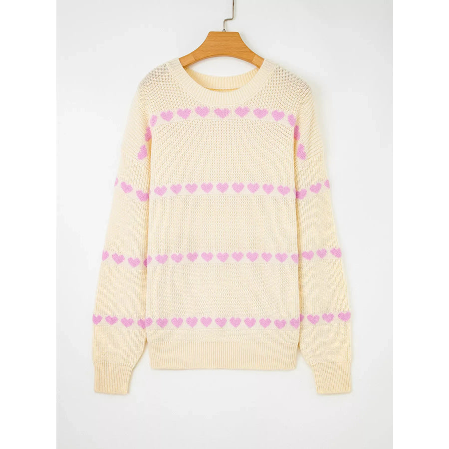 Heart Pattern Valentine Ribbed Knit Sweater Apparel and Accessories