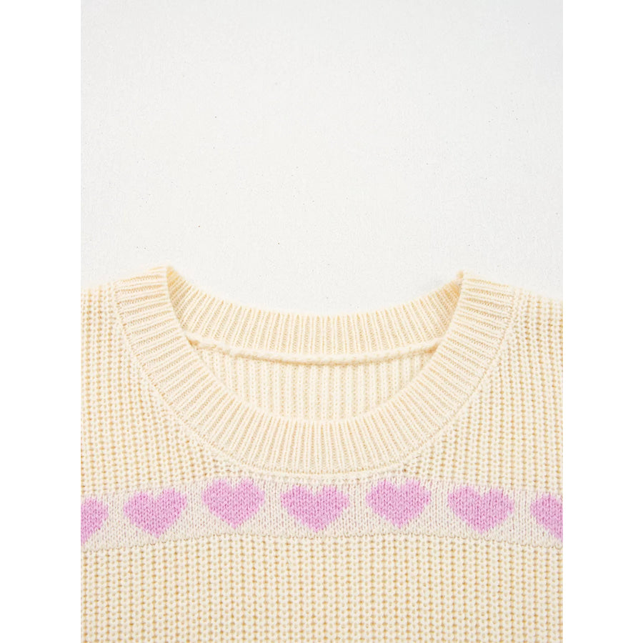 Heart Pattern Valentine Ribbed Knit Sweater Apparel and Accessories