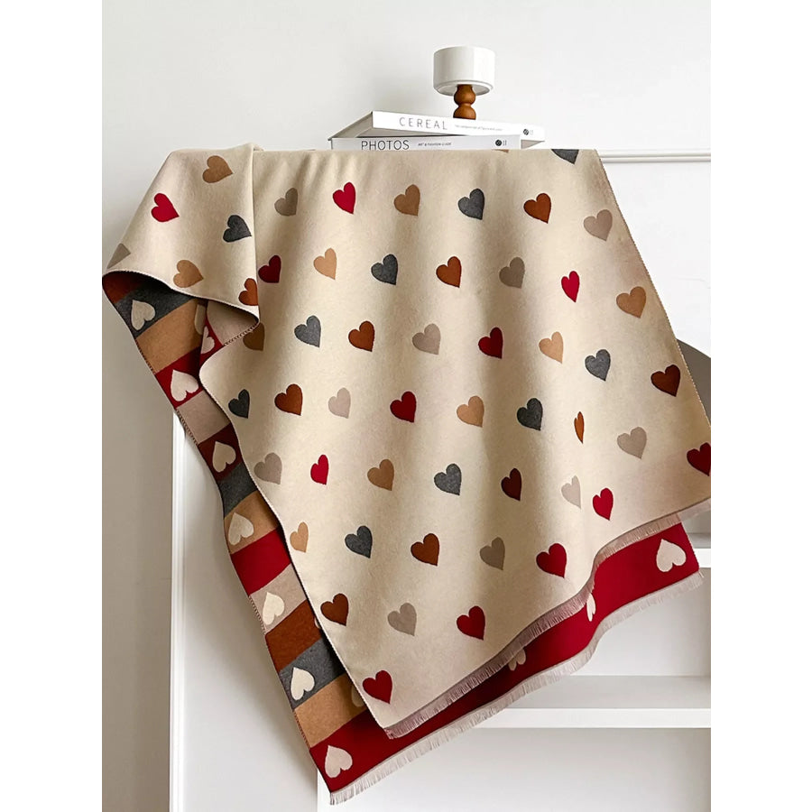 Heart Pattern Warm Scarf Beige / One Size Apparel and Accessories