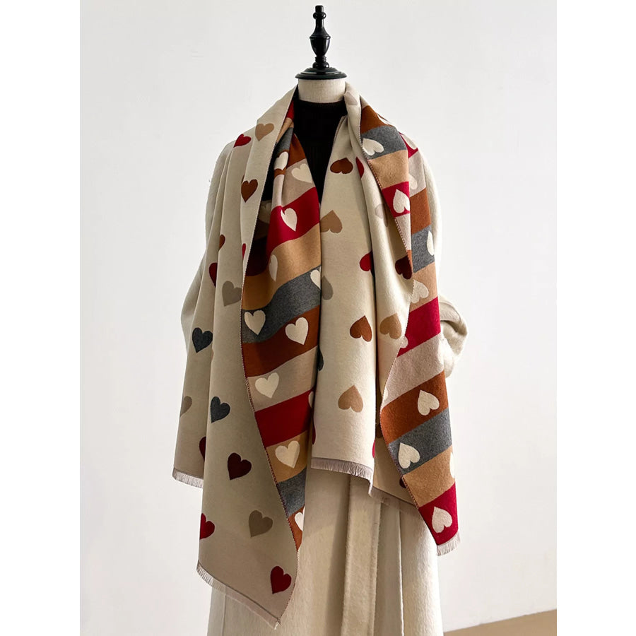 Heart Pattern Warm Scarf Beige / One Size Apparel and Accessories