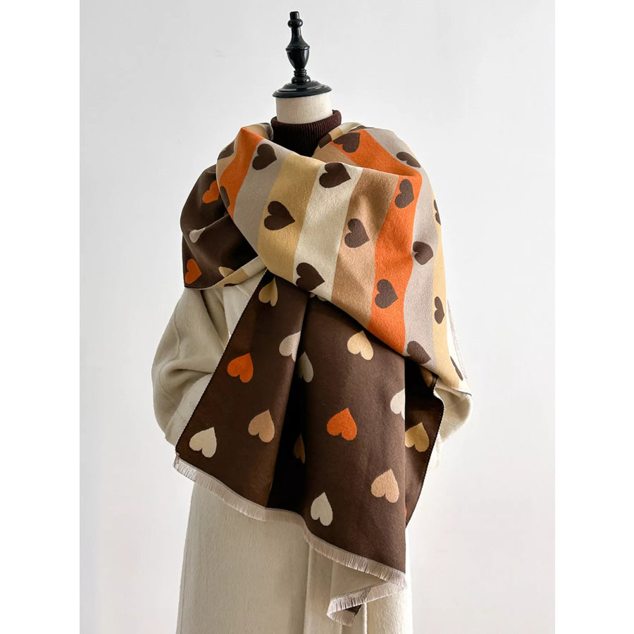 Heart Pattern Warm Scarf Brown / One Size Apparel and Accessories