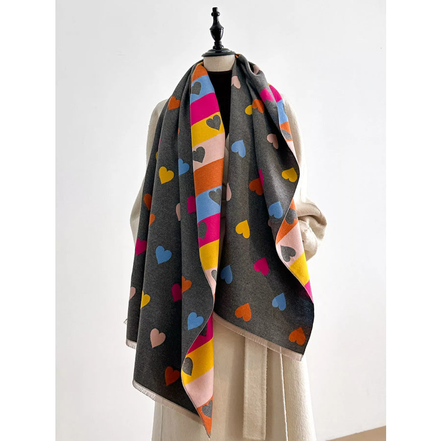 Heart Pattern Warm Scarf Gray / One Size Apparel and Accessories