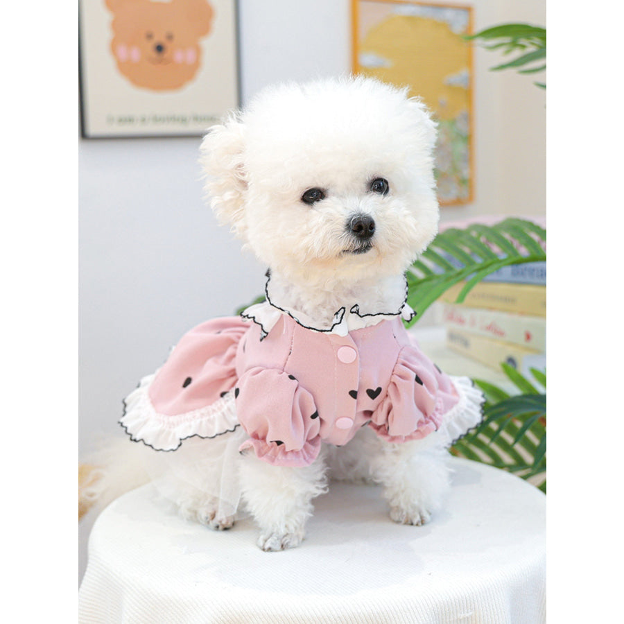 Heart-Patterned Bowknot Pet Dress Dusty Pink / S Apparel and Accessories