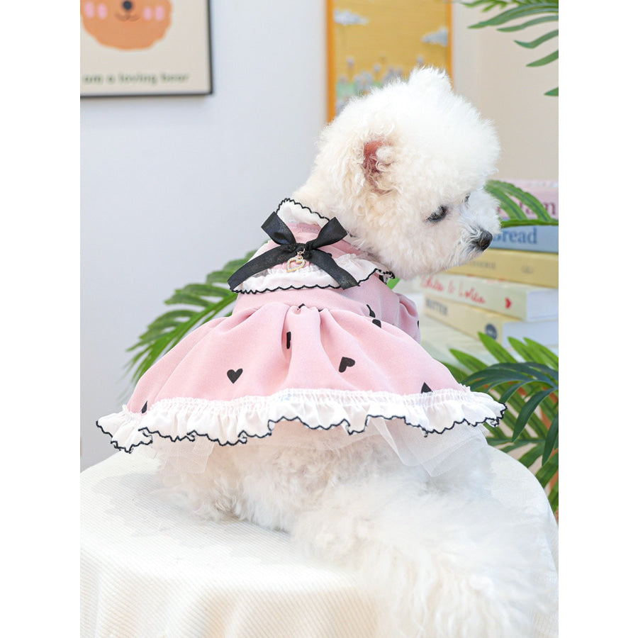 Heart-Patterned Bowknot Pet Dress Dusty Pink / S Apparel and Accessories