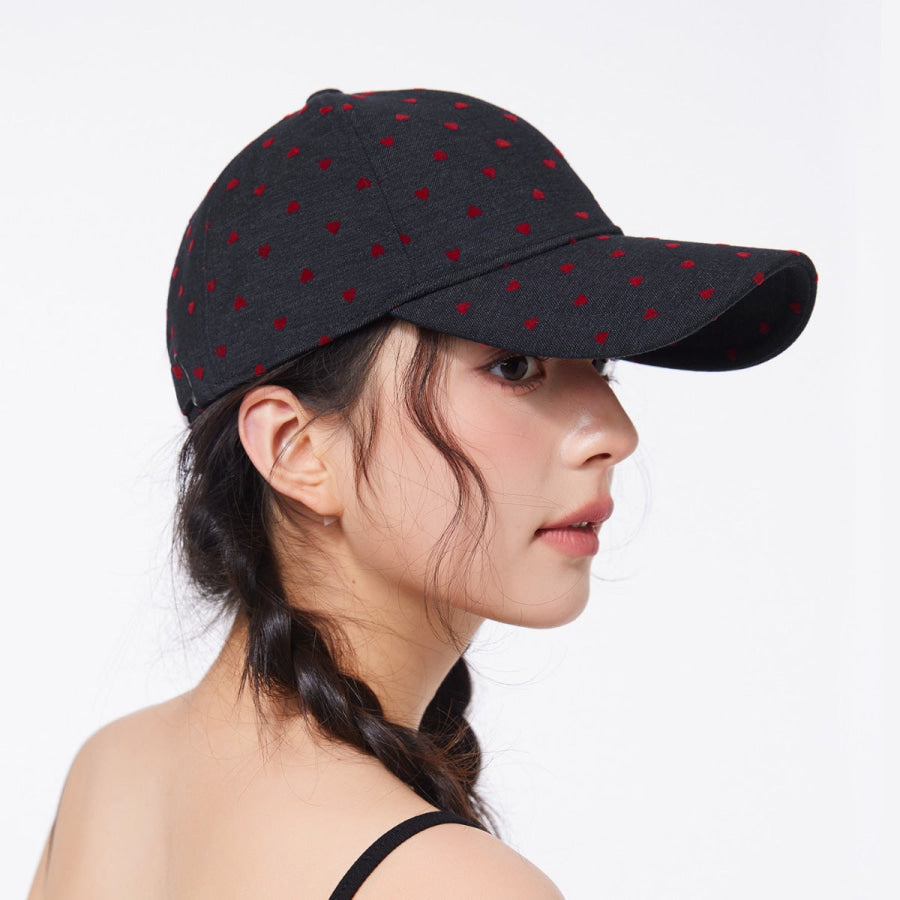 Heart-Patterned Casual Baseball Cap Black / One Size Apparel and Accessories