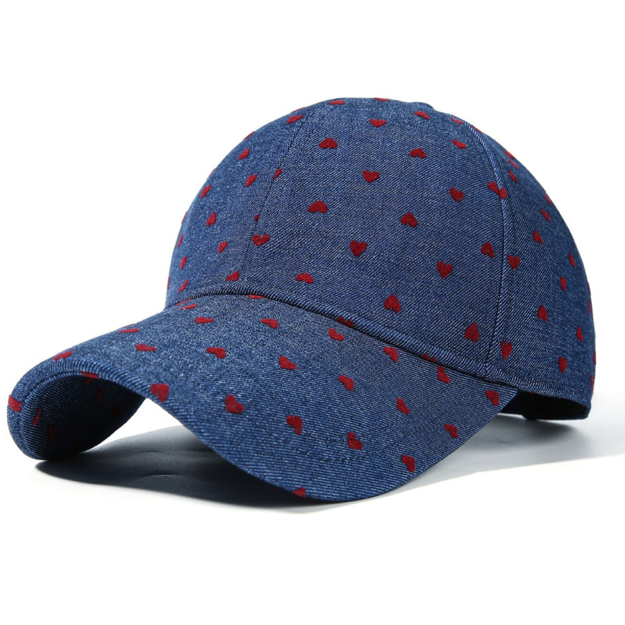 Heart-Patterned Casual Baseball Cap Blue / One Size Apparel and Accessories