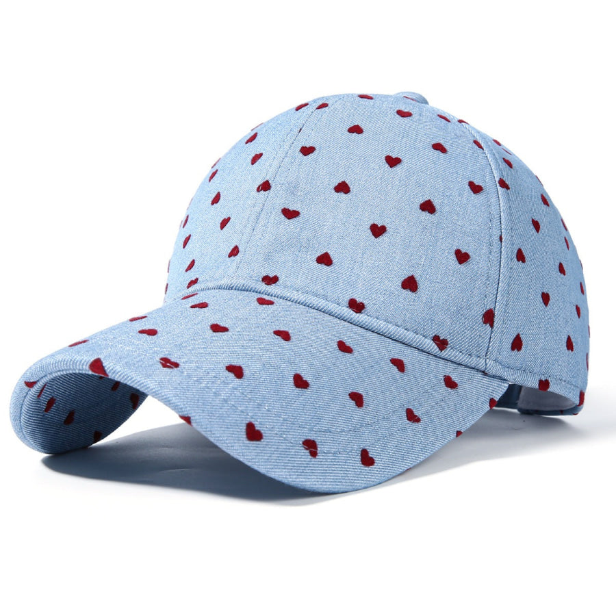 Heart-Patterned Casual Baseball Cap Sky Blue / One Size Apparel and Accessories