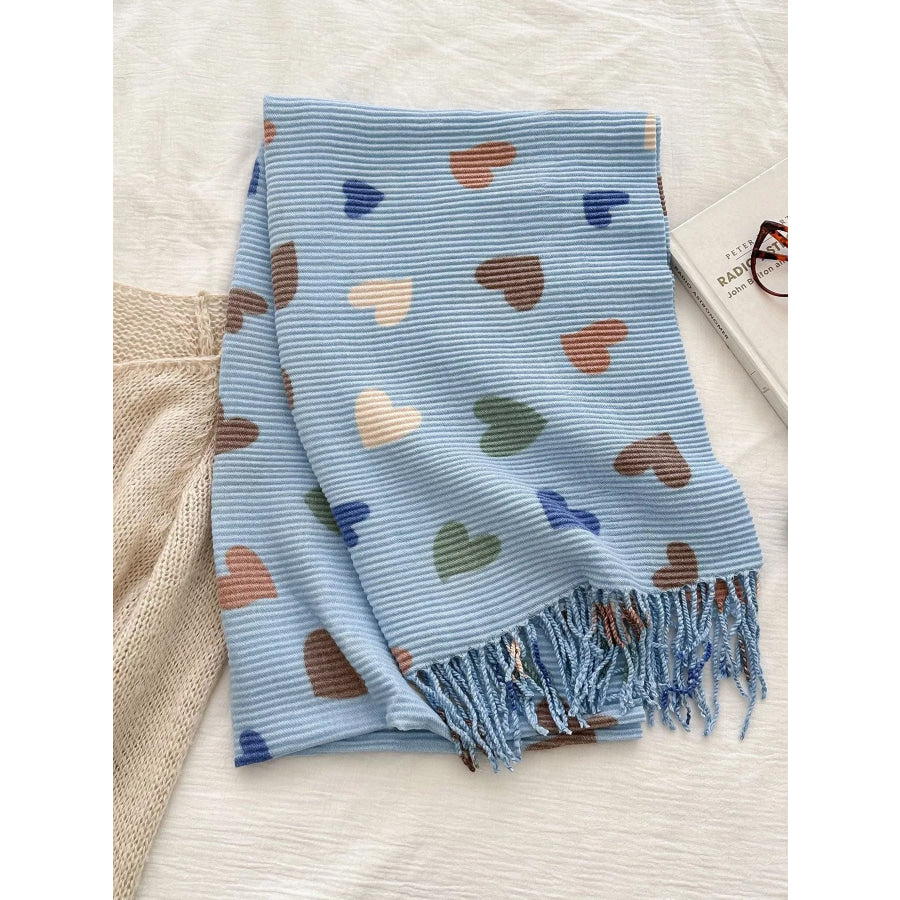 Heart Patterned Tassel Scarf Apparel and Accessories