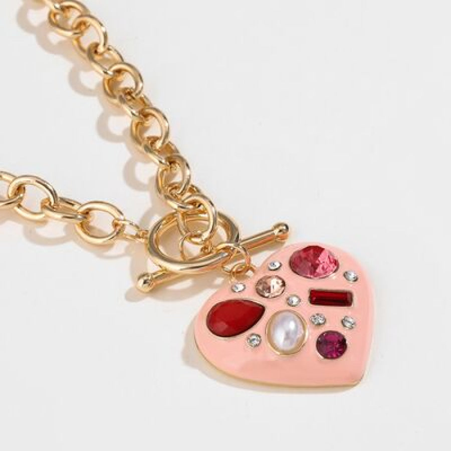 Heart Pendant Alloy Necklace Gold / One Size Apparel and Accessories