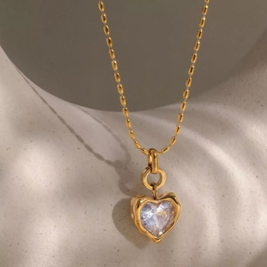 Heart Pendant and Stud Earrings Jewelry Set Gold / onesize Apparel Accessories