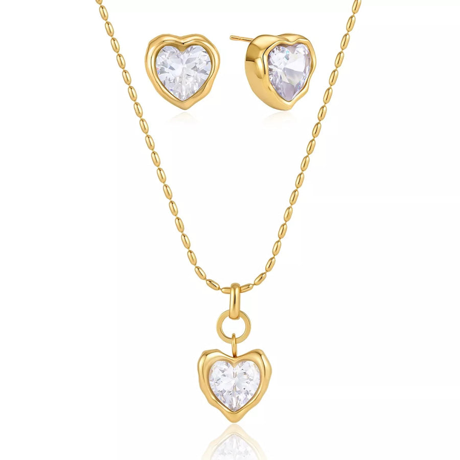 Heart Pendant and Stud Earrings Jewelry Set Gold / onesize Apparel Accessories