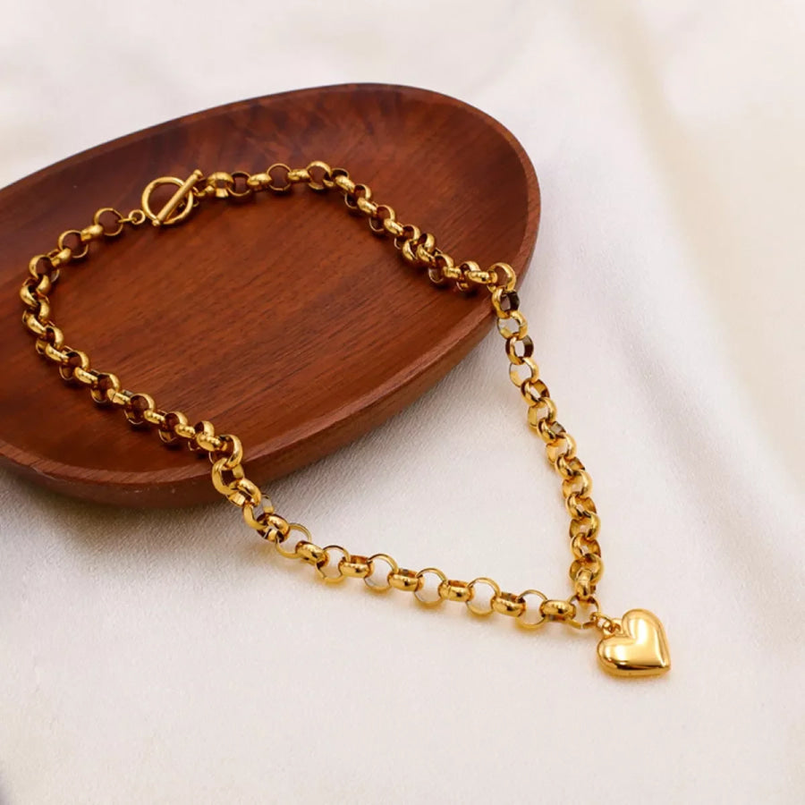 Heart Pendant Toggle Clasp Chain Necklace Gold / One Size Apparel and Accessories