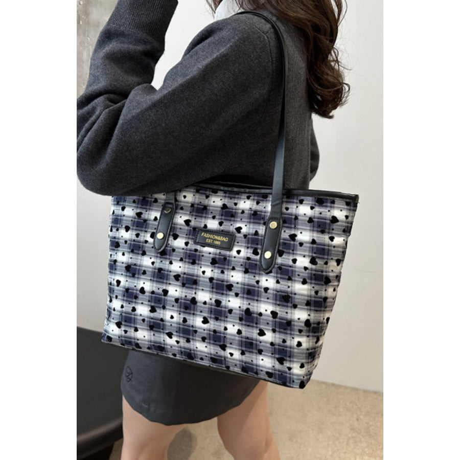 Heart Plaid PU Leather Strap Tote Bag Apparel and Accessories