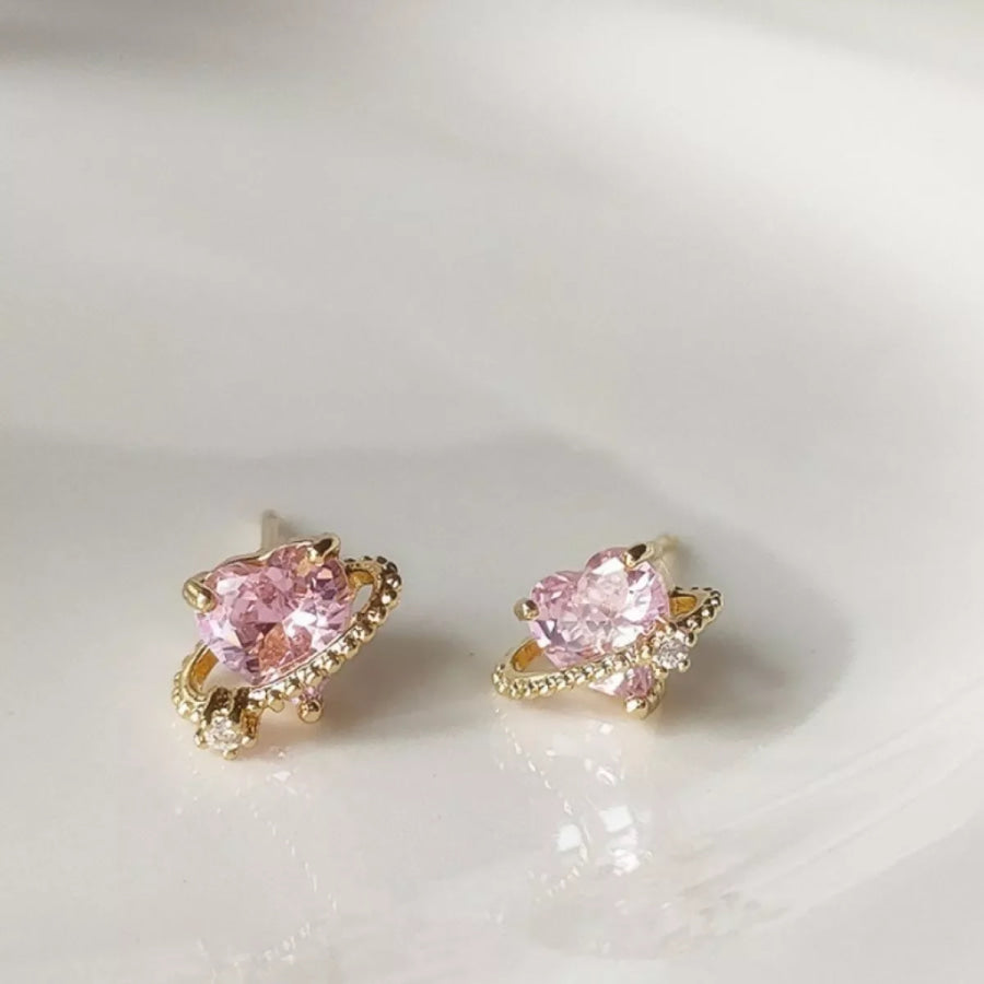 Heart Planet Stud Earrings Blush Pink / One Size Apparel and Accessories