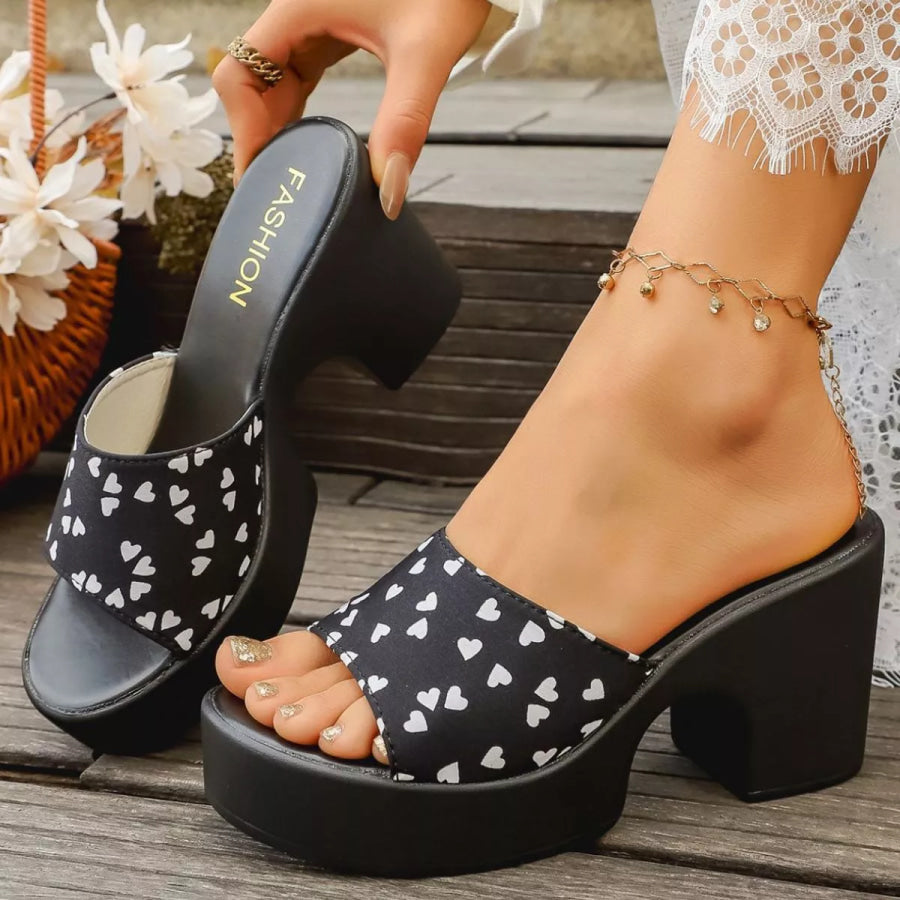 Heart Print Block Heel Sandals Apparel and Accessories