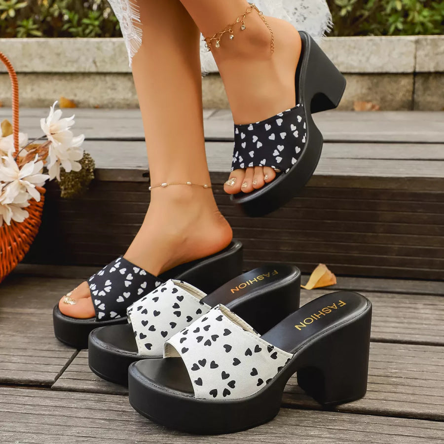 Heart Print Block Heel Sandals Apparel and Accessories