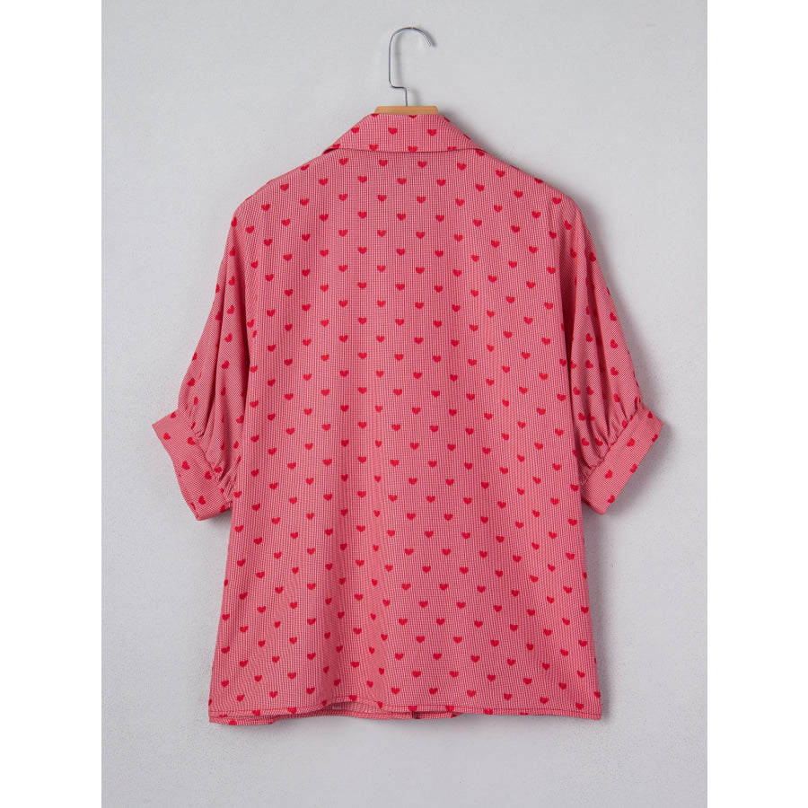 Heart Print Button-Down Shirt Apparel and Accessories