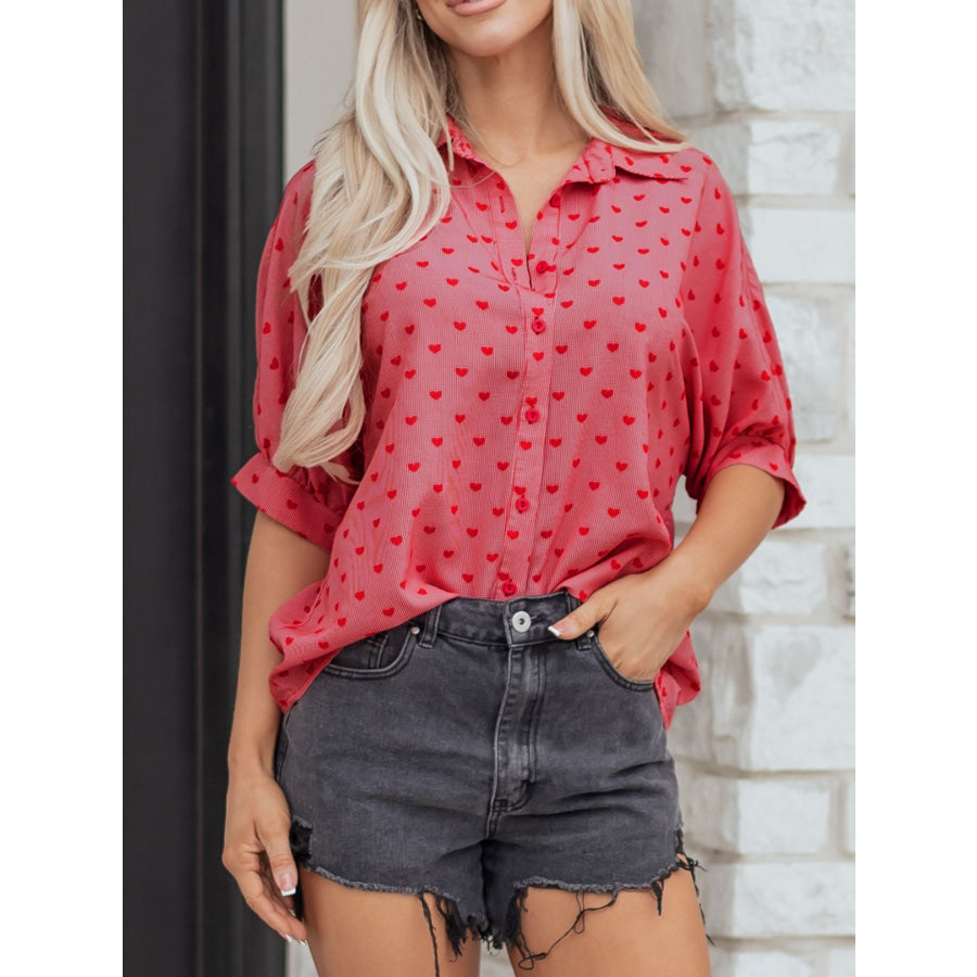 Heart Print Button-Down Shirt Apparel and Accessories