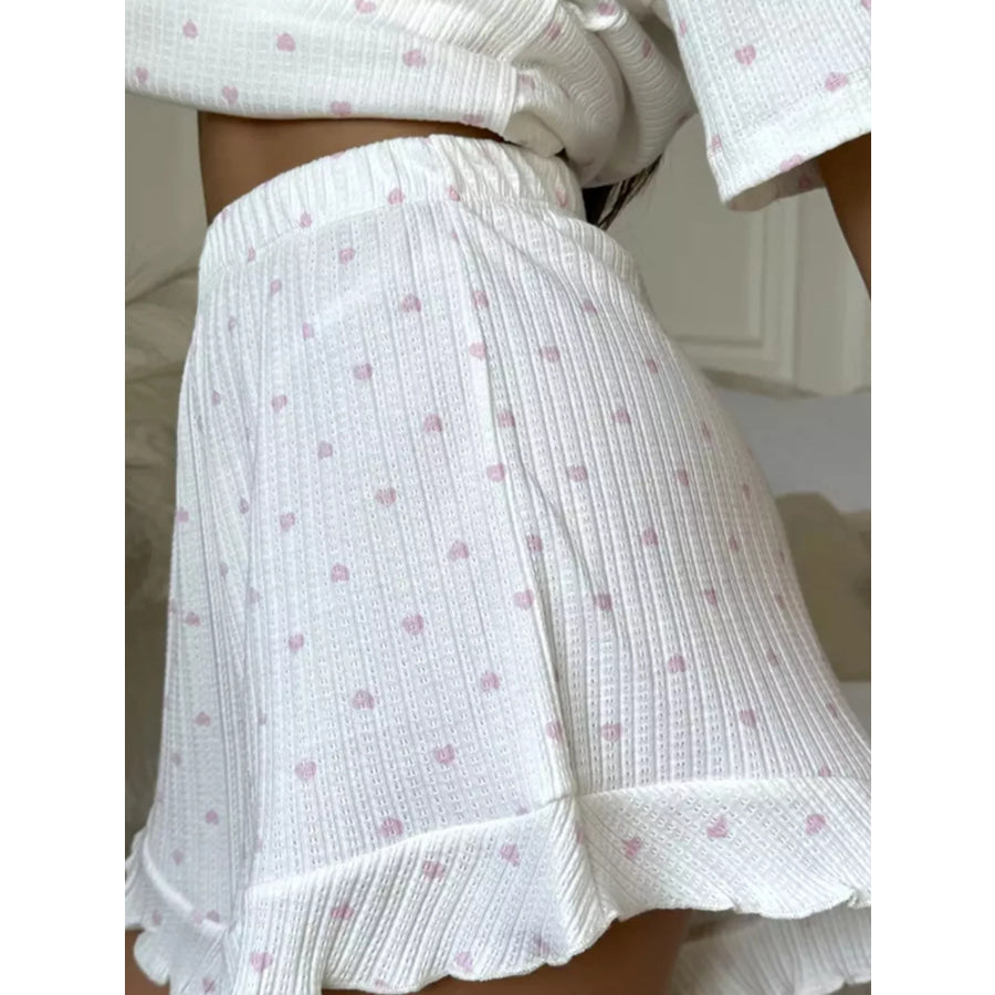 Heart Print Casual Top and Shorts Lounge Set Apparel and Accessories