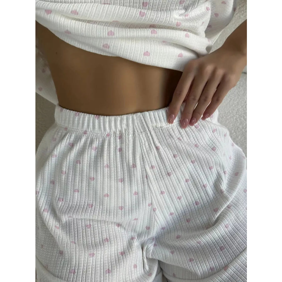 Heart Print Casual Top and Shorts Lounge Set White / S Apparel Accessories