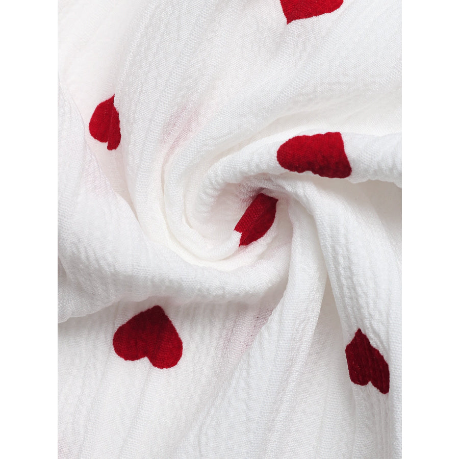 Heart Print Drawstring Waist Wide Leg Pants Apparel and Accessories