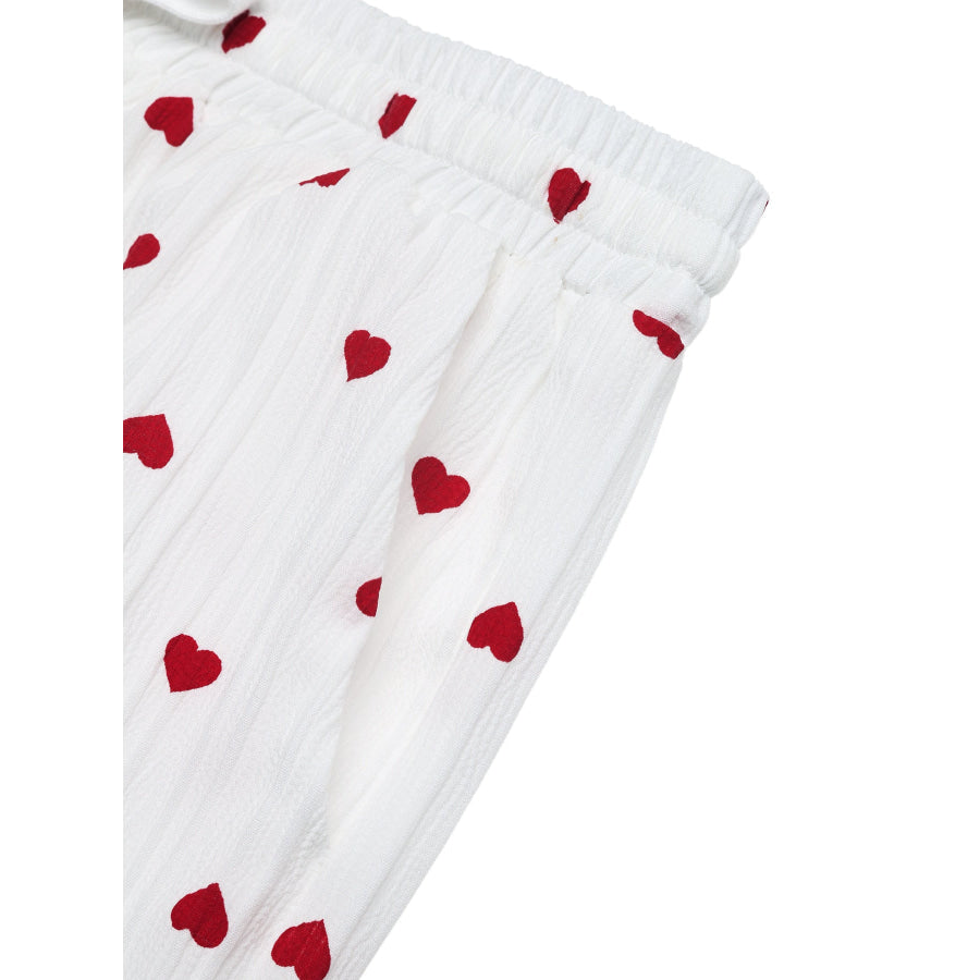 Heart Print Drawstring Waist Wide Leg Pants Apparel and Accessories