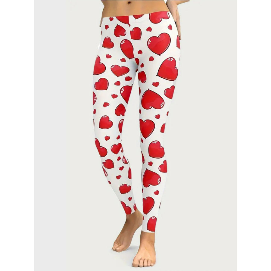 Heart Print Leggings Scarlet / S Apparel and Accessories