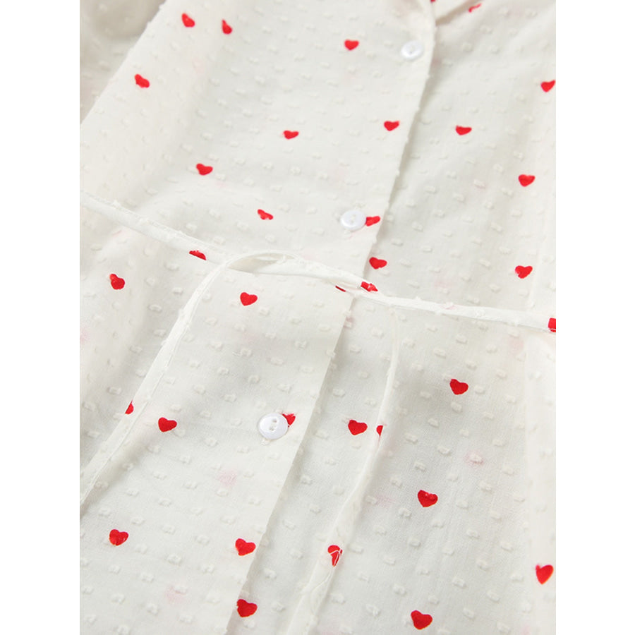 Heart Print Long Sleeve and Pants Lounge Set Apparel Accessories