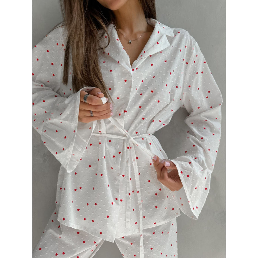 Heart Print Long Sleeve and Pants Lounge Set Strawberry / S Apparel Accessories