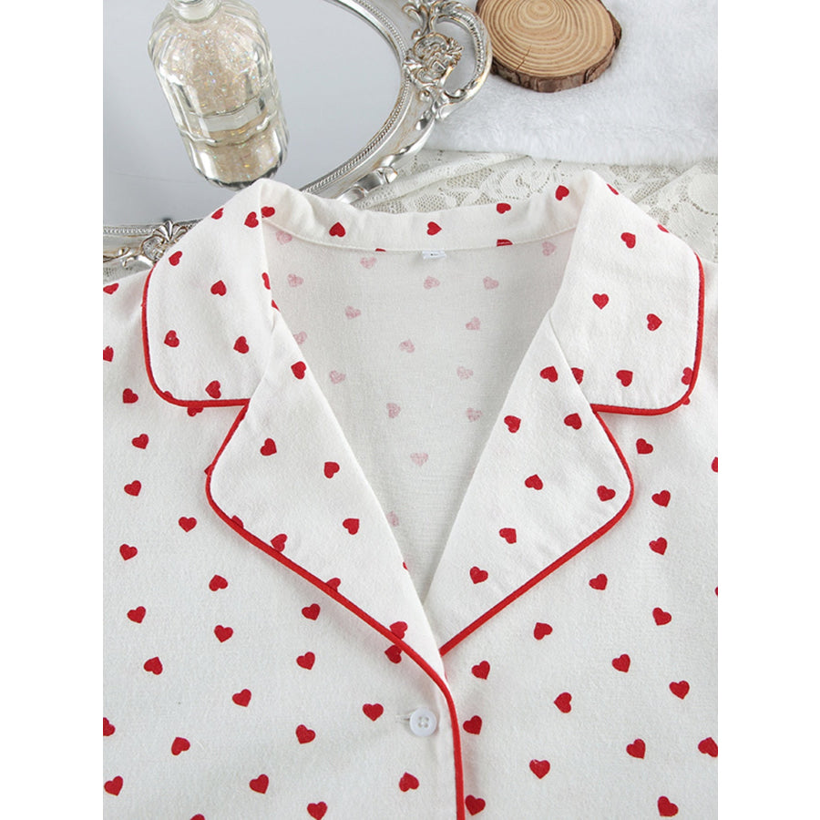 Heart Print Long Sleeve Top and Pants Lounge Set Apparel and Accessories