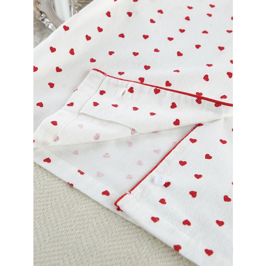 Heart Print Long Sleeve Top and Pants Lounge Set Apparel and Accessories