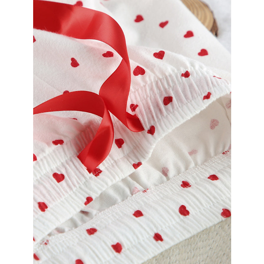 Heart Print Long Sleeve Top and Pants Lounge Set Apparel and Accessories