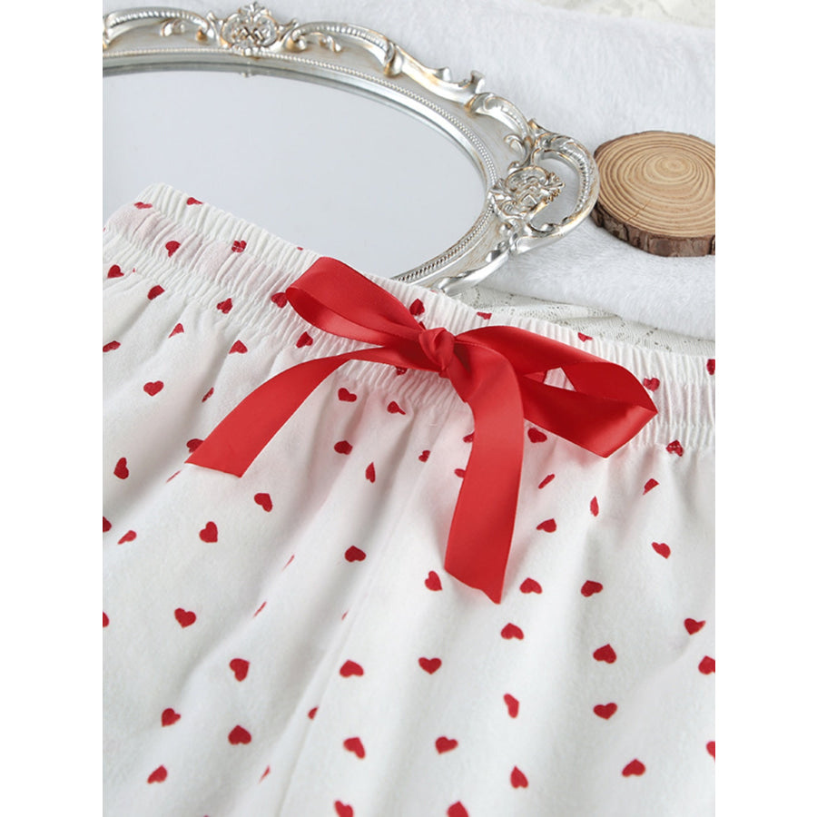 Heart Print Long Sleeve Top and Pants Lounge Set Apparel and Accessories