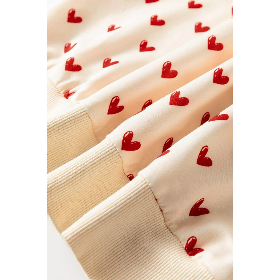 Heart Print Round Neck Long Sleeve Regular Fit Sweatshirt Apparel and Accessories